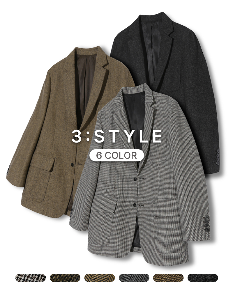[3STYLE] OVERSIZED CHECK WOOL BLAZER_6COLOR